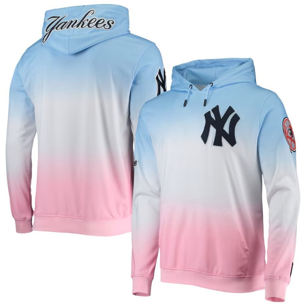 Men's New York Yankees Pro Standard Blue/Pink Ombre Pullover Hoodie Med NEW‎